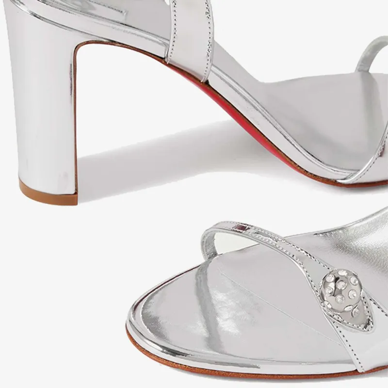 Silver Leather Sandal with Crystal Spheres