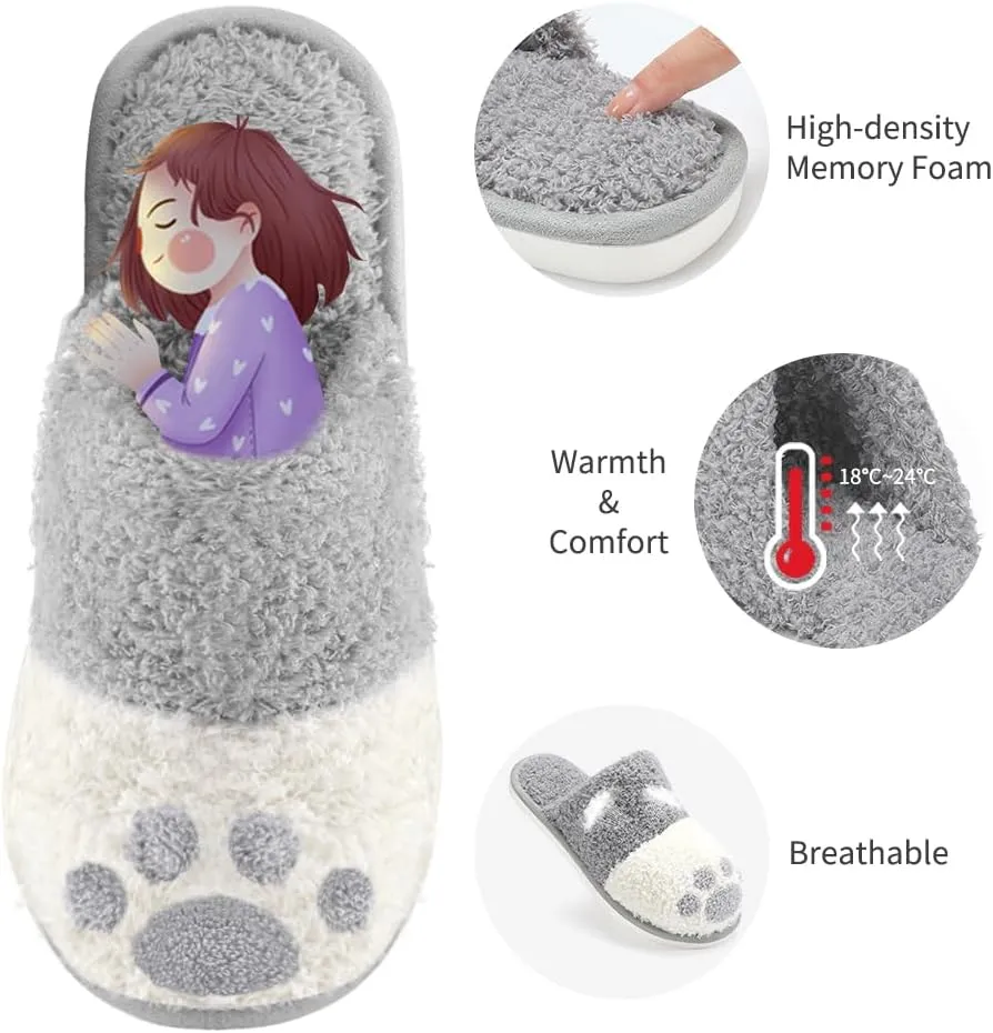 SINNO Cute Animal Slippers for Women Indoor Outdoor Memory Foam House Slipper Soft Warm Cozy Fuzzy Bedroom Non-Slip Shoes Christmas Gift ladies