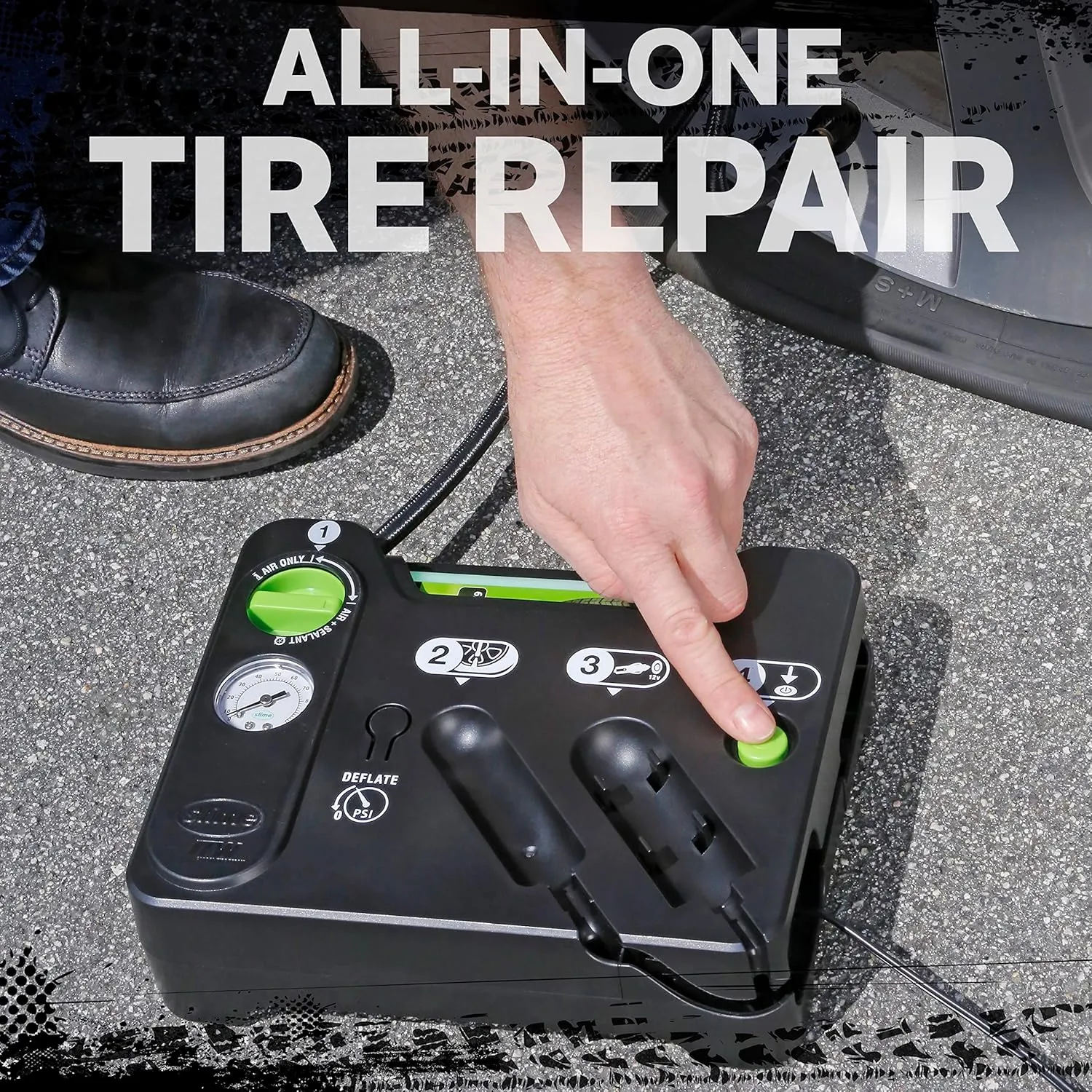Slime 50122 Flat Tire Puncture Emergency Kit, Includes Sealant and Tire Inflator Pump, Analog, Suitable for Cars and Other Highway Vehicles, 10 Min Fix
