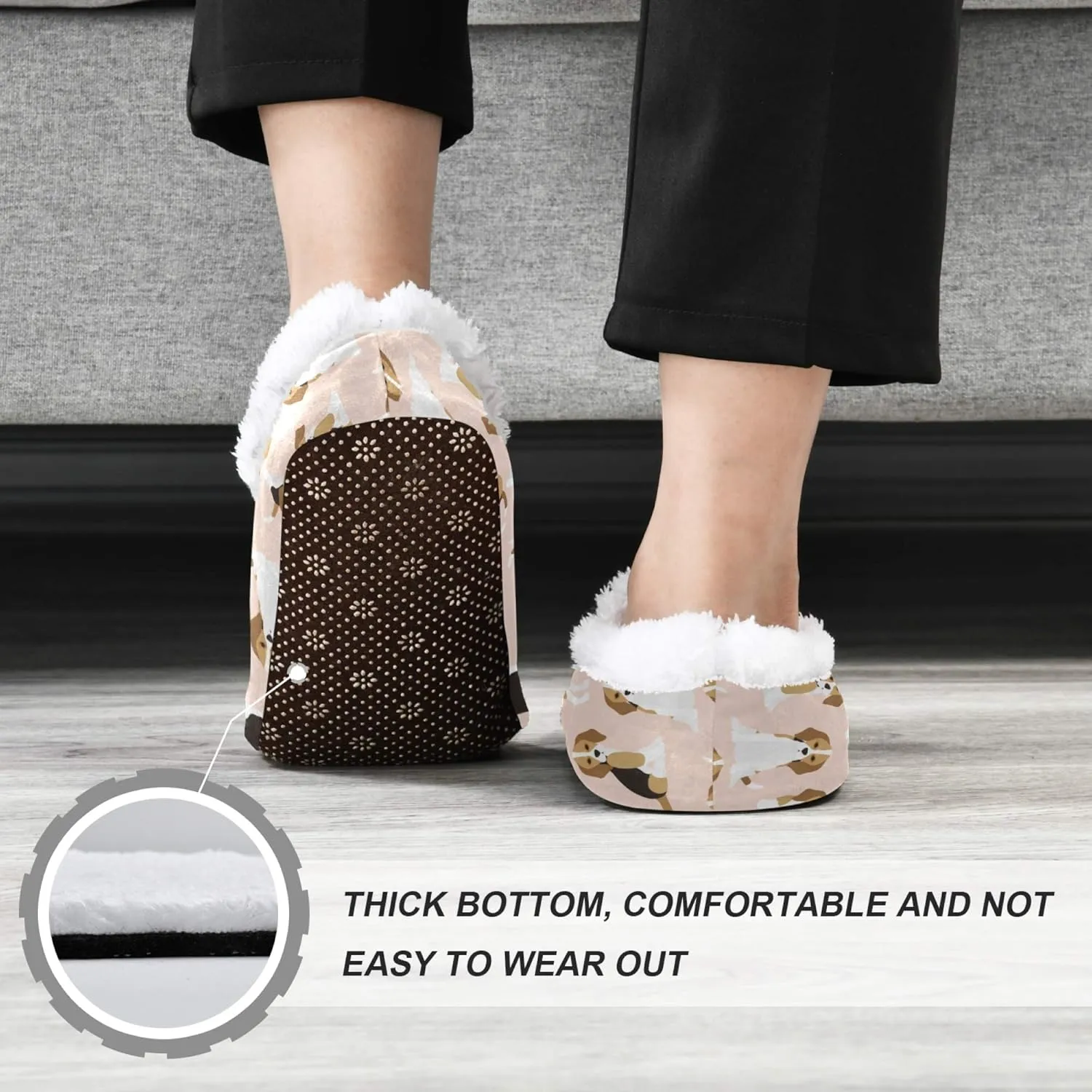 Slipper for Women and Men Fuzzy Memory Foam Soft House Shoes Anti-Skid Sole Coral Fleece House Slipper Beagle Dog On Brown M-XXL