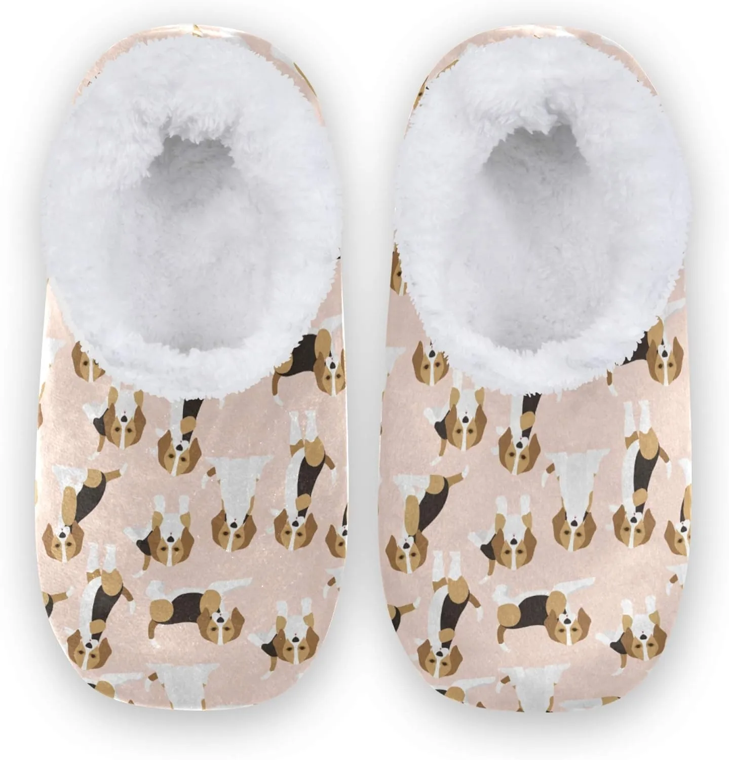 Slipper for Women and Men Fuzzy Memory Foam Soft House Shoes Anti-Skid Sole Coral Fleece House Slipper Beagle Dog On Brown M-XXL