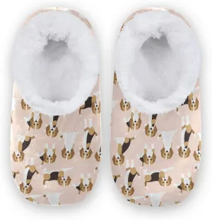 Slipper for Women and Men Fuzzy Memory Foam Soft House Shoes Anti-Skid Sole Coral Fleece House Slipper Beagle Dog On Brown M-XXL