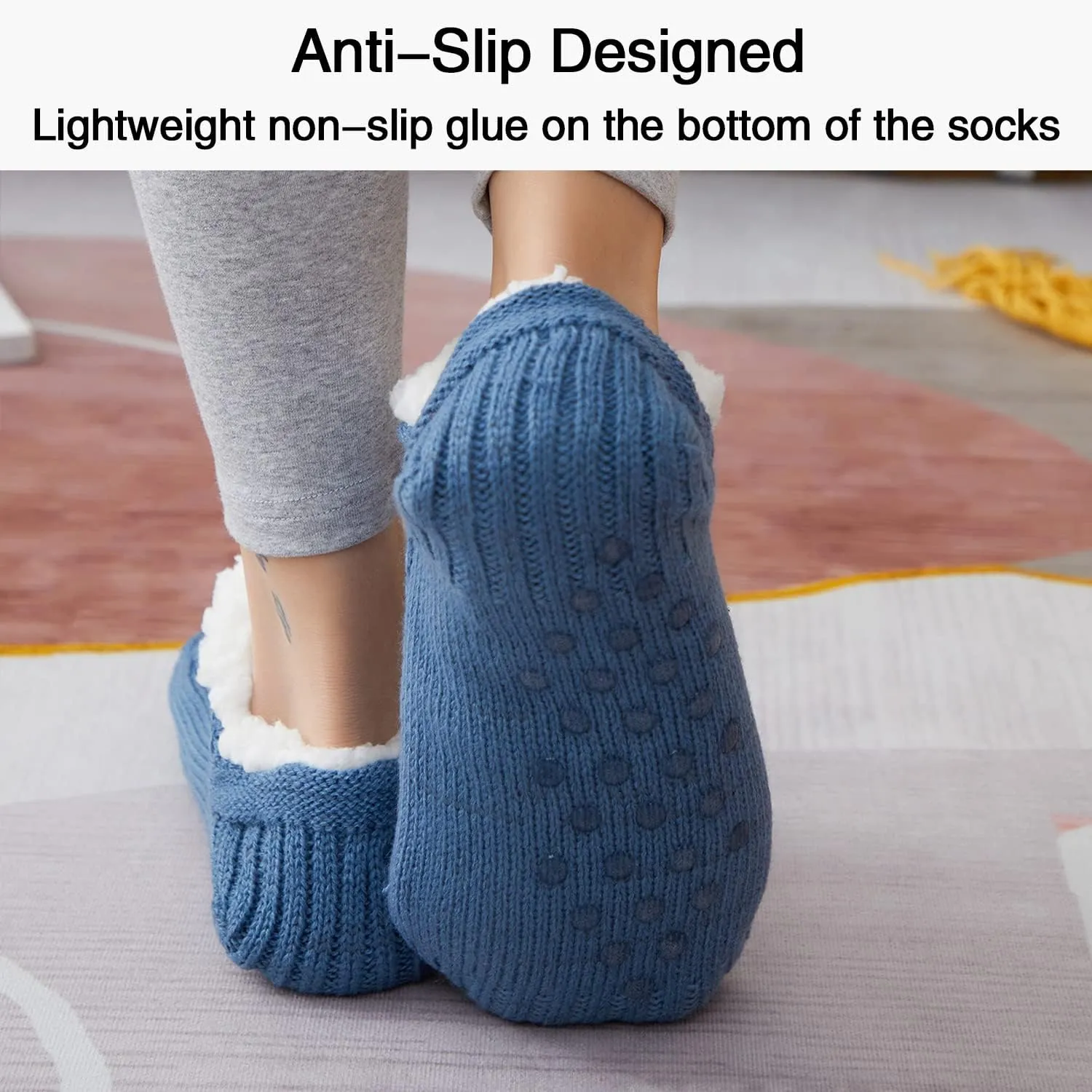 Slipper Socks for Women Men Girls, Fluffy Warm Socks Knitted Thick Fleece Lined Grippers Non Slip Socks Soft Cozy Winter Home House Bed Floor Slipper Socks