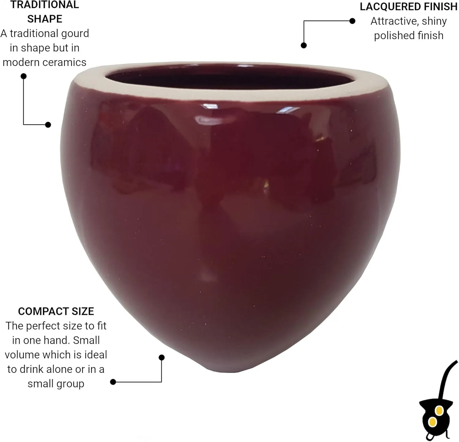 Small Ceramic Yerba Mate Cup - Reusable and Easy Cleaning - for Home and Travel Use