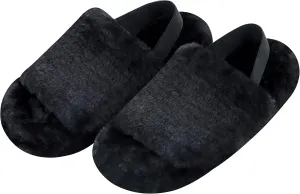 Snoozies Pedicure Slipper Slides for Women - Cute, Fluffy Indoor House Slippers for Women with Back Strap and Non-Skid Sole - Ladies Spa Sandals