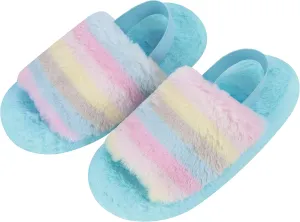 Snoozies Pedicure Slipper Slides for Women - Cute, Fluffy Indoor House Slippers for Women with Back Strap and Non-Skid Sole - Ladies Spa Sandals