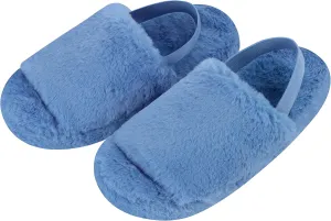 Snoozies Pedicure Slipper Slides for Women - Cute, Fluffy Indoor House Slippers for Women with Back Strap and Non-Skid Sole - Ladies Spa Sandals
