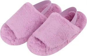 Snoozies Pedicure Slipper Slides for Women - Cute, Fluffy Indoor House Slippers for Women with Back Strap and Non-Skid Sole - Ladies Spa Sandals