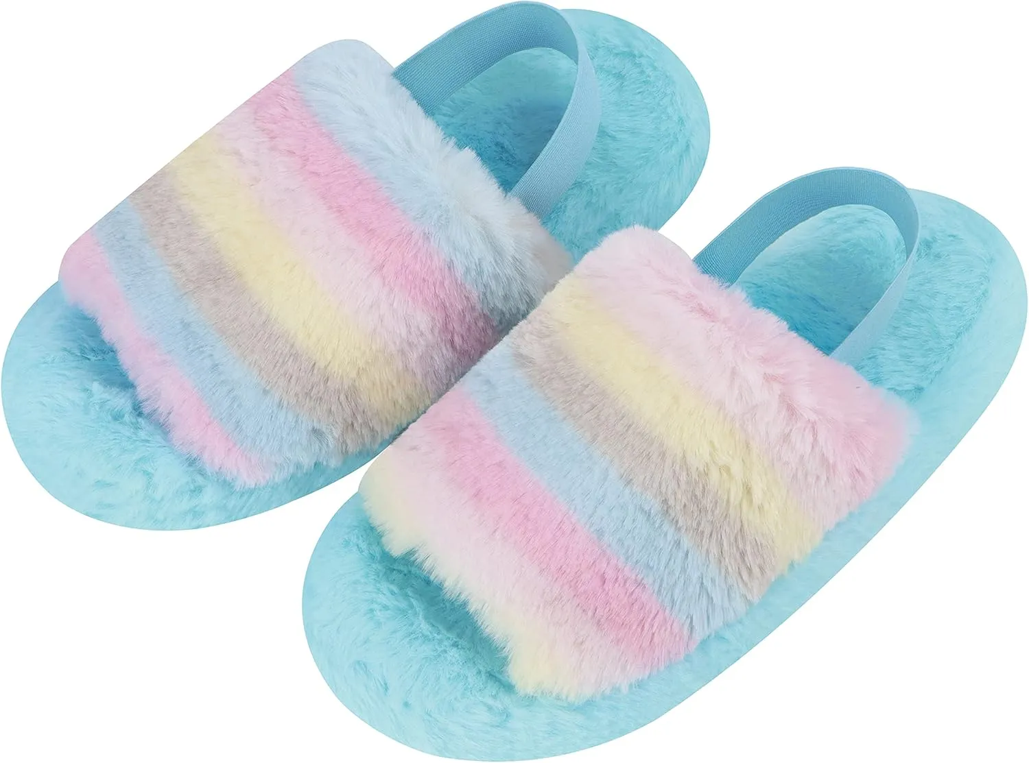 Snoozies Pedicure Slipper Slides for Women - Cute, Fluffy Indoor House Slippers for Women with Back Strap and Non-Skid Sole - Ladies Spa Sandals