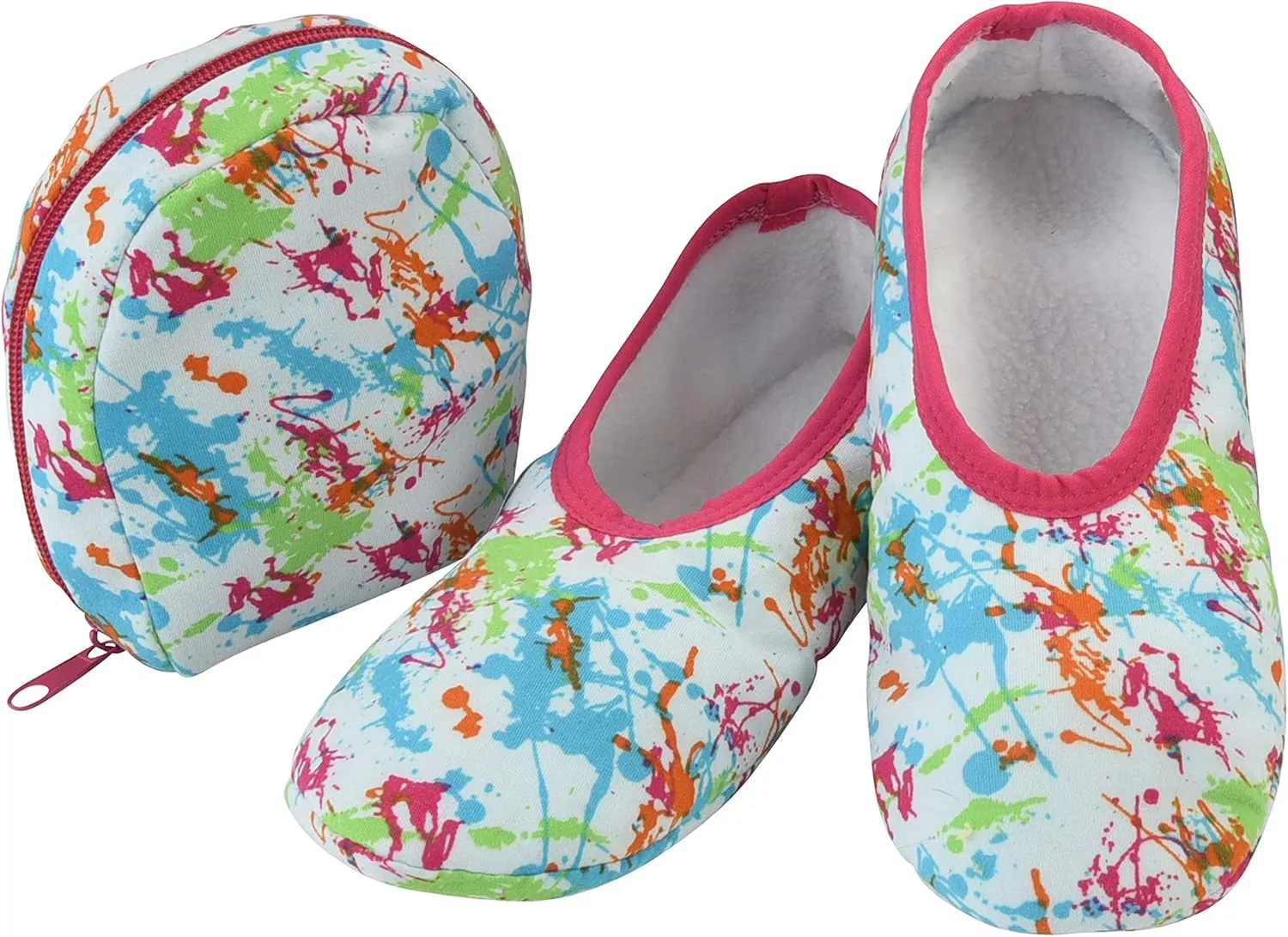 Snoozies Skinnies Packable and Foldable Travel Slippers for Women with Zipper Pouch, Soft Sherpa-Lined Slipper Socks Non-Skid