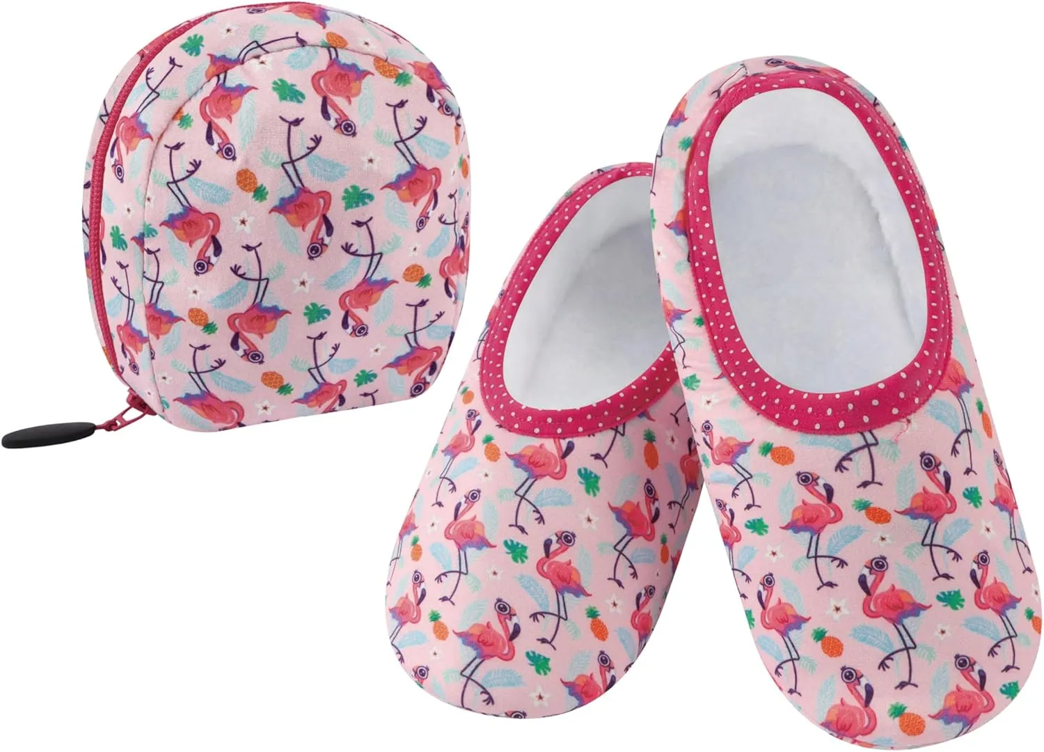Snoozies Skinnies Packable and Foldable Travel Slippers for Women with Zipper Pouch, Soft Sherpa-Lined Slipper Socks Non-Skid