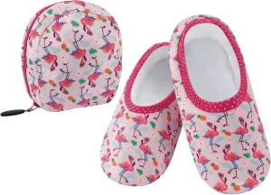 Snoozies Skinnies Packable and Foldable Travel Slippers for Women with Zipper Pouch, Soft Sherpa-Lined Slipper Socks Non-Skid