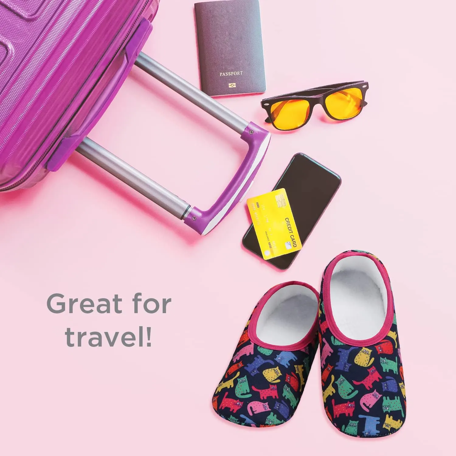 Snoozies Skinnies slipper socks for Women - Non-Slip Foot Coverng with Lightweight and Soft Sherpa Lining - Foldable Travel