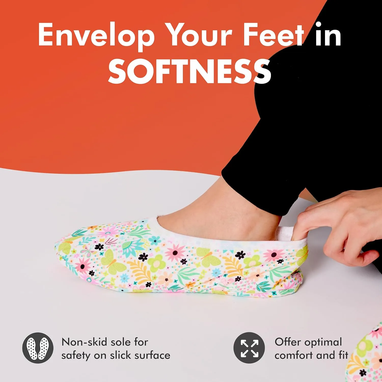 Snoozies Skinnies slipper socks for Women - Non-Slip Foot Coverng with Lightweight and Soft Sherpa Lining - Foldable Travel