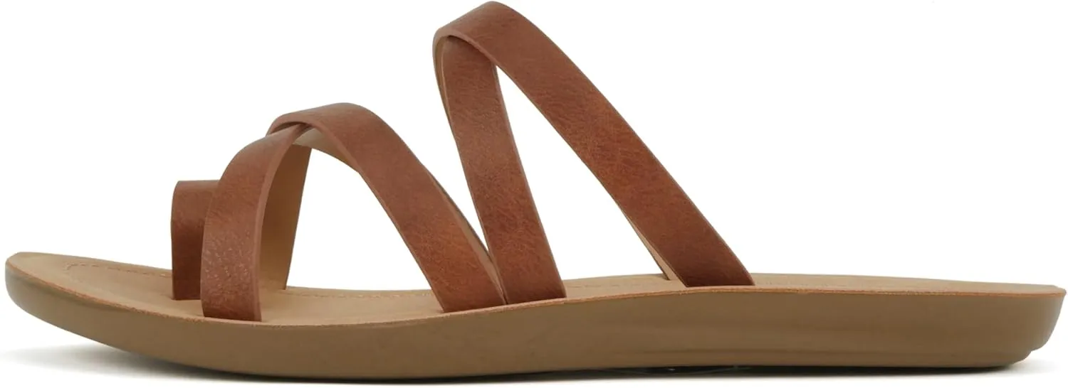 Soda ISABEL ~Women Fashion Comfortable Slip On Flat Cross bands Toe Ring Fashion Sandals