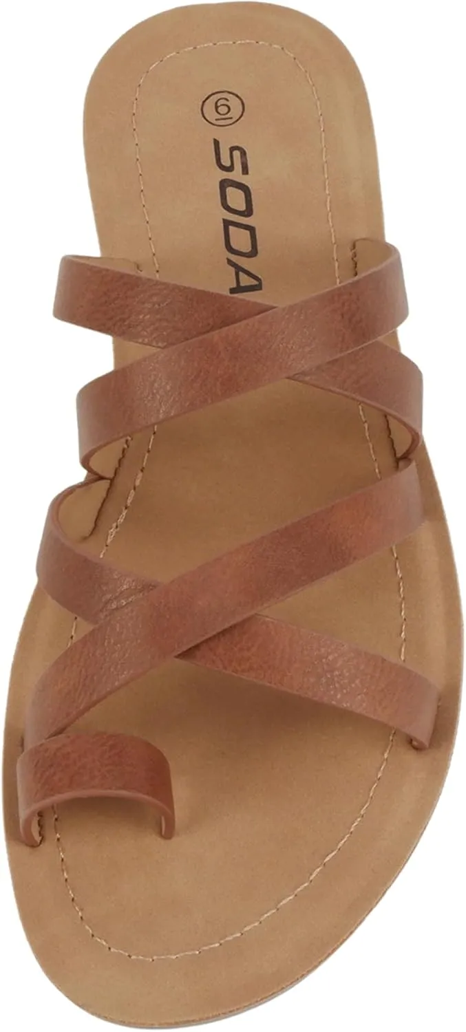 Soda ISABEL ~Women Fashion Comfortable Slip On Flat Cross bands Toe Ring Fashion Sandals