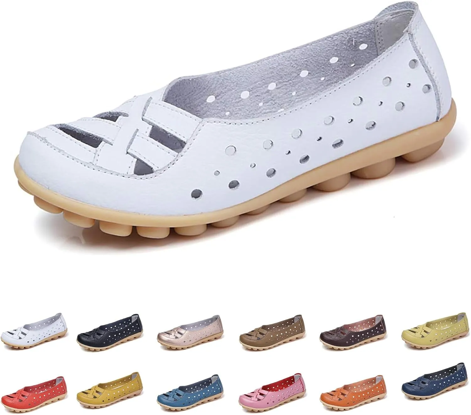 Soft Comfortable Sandals for Women Comfortable Hollow Out Slip On Loafers Flat Arch Support Round Toe Non-Slip Shoes Breathable Orthopedic Beach Shoes for Walking Driving