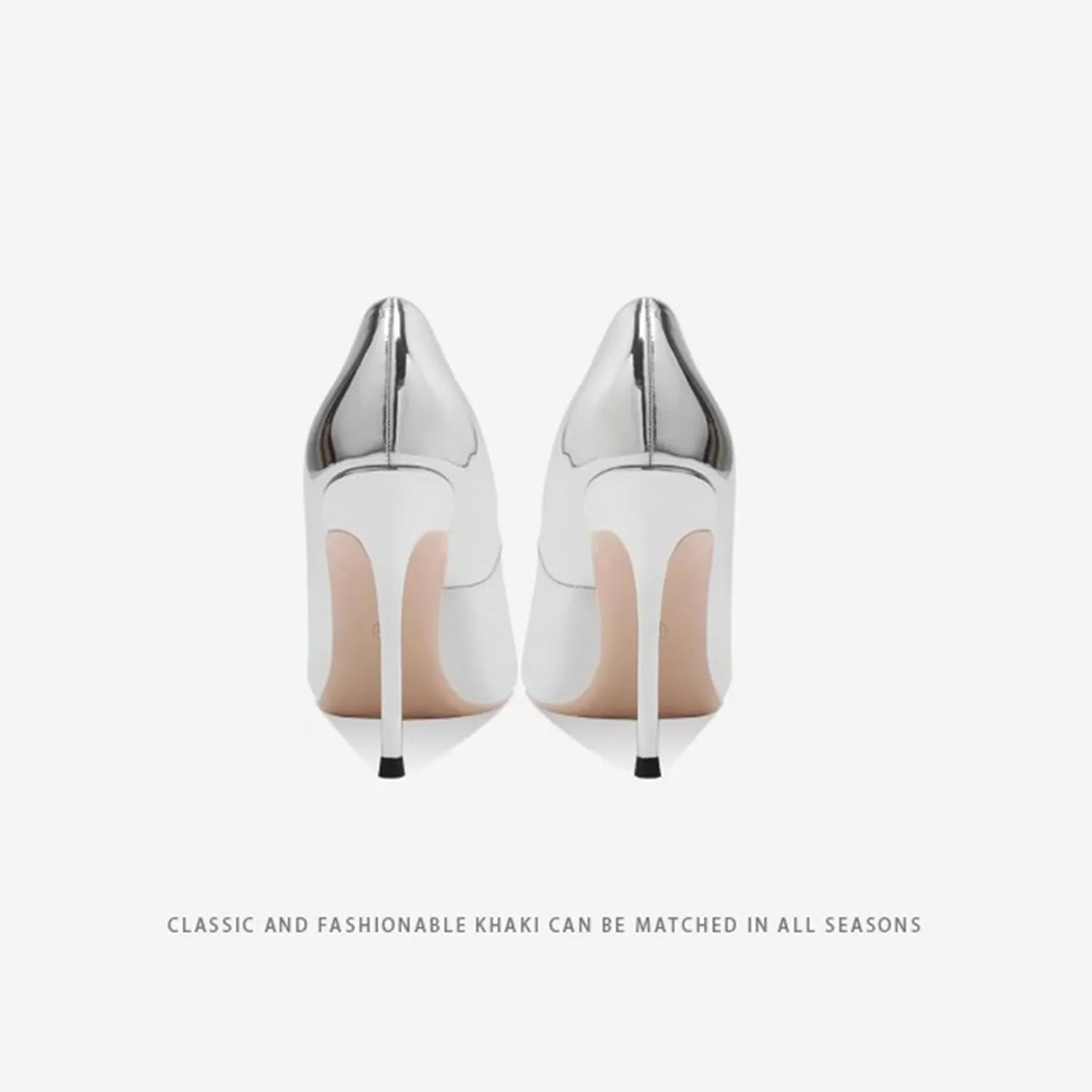 Soft Leather Metal Mirror Silver High Heels Women's Pointed Toe Shallow Mouth Slim Heeled Nightclub Single Shoes