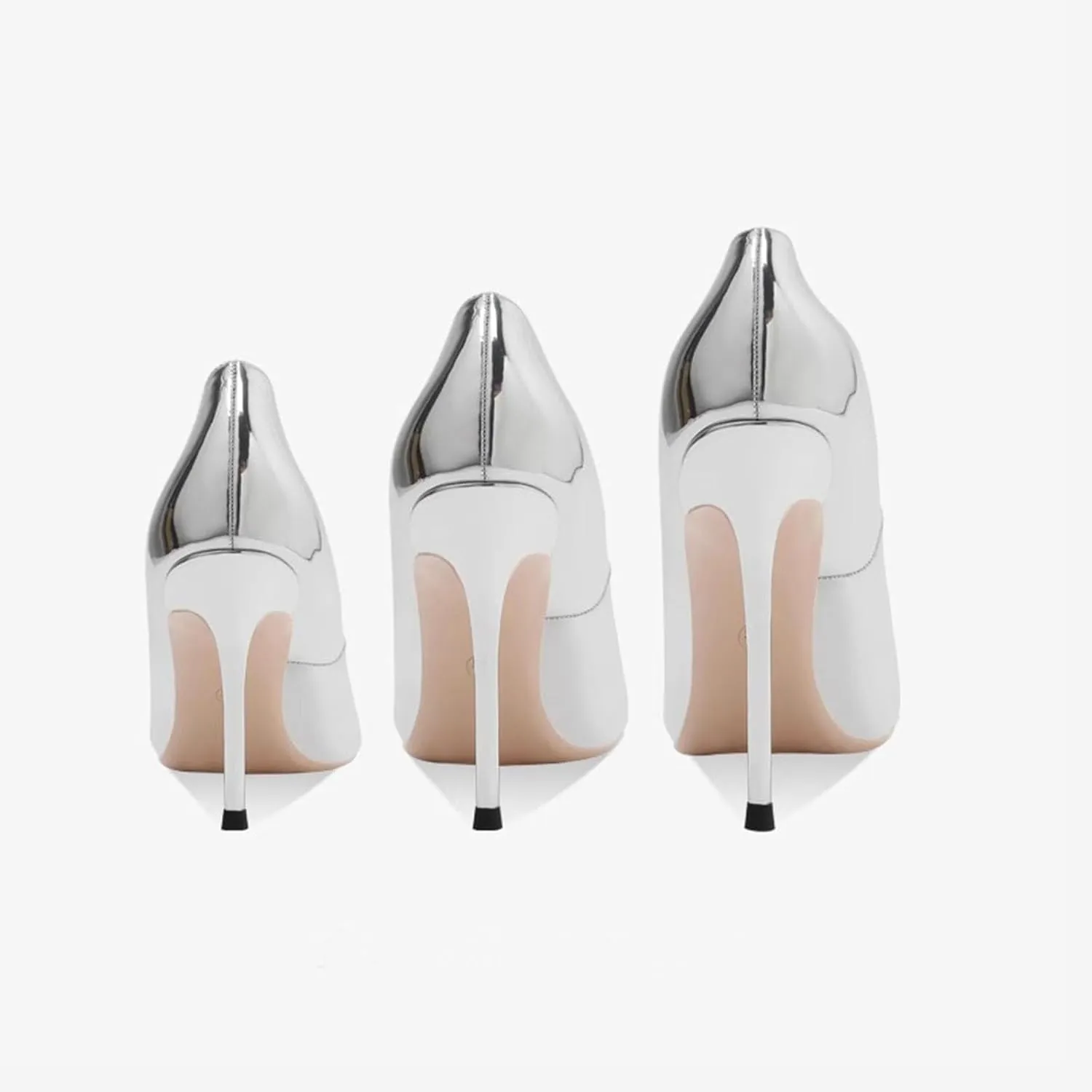 Soft Leather Metal Mirror Silver High Heels Women's Pointed Toe Shallow Mouth Slim Heeled Nightclub Single Shoes