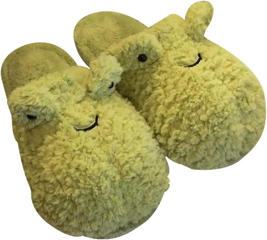 Solyinne Women's Cute Frog Slippers - Winter Warm Fluffy Fleece Indoor Outdoor Shoes
