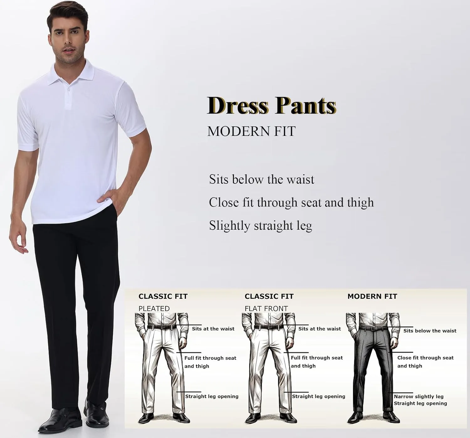 Soojun Men's Modern Fit Flex Flat Front Dress Pants