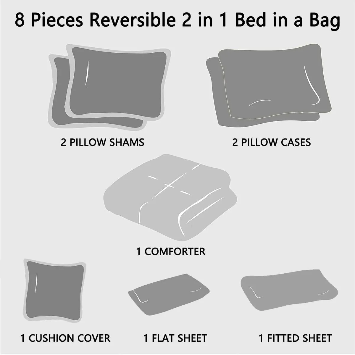 SOULZZZ Grey's Anatomy Bed in A Bag Queen Curative Heartbeat 8 Piece Comforter Cozy Halloween Christmas Bedding with 1 Flat Sheet, 1 Fitted Sheet, 2 Pillowcases, 2 Pillow Shams and 1 Cushion Cover