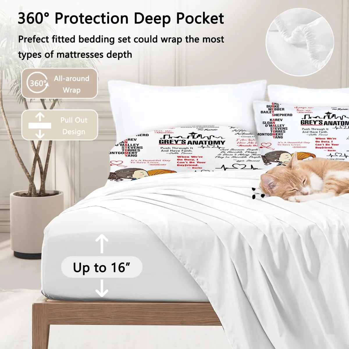 SOULZZZ Grey's Anatomy Bed in A Bag Queen Curative Heartbeat 8 Piece Comforter Cozy Halloween Christmas Bedding with 1 Flat Sheet, 1 Fitted Sheet, 2 Pillowcases, 2 Pillow Shams and 1 Cushion Cover