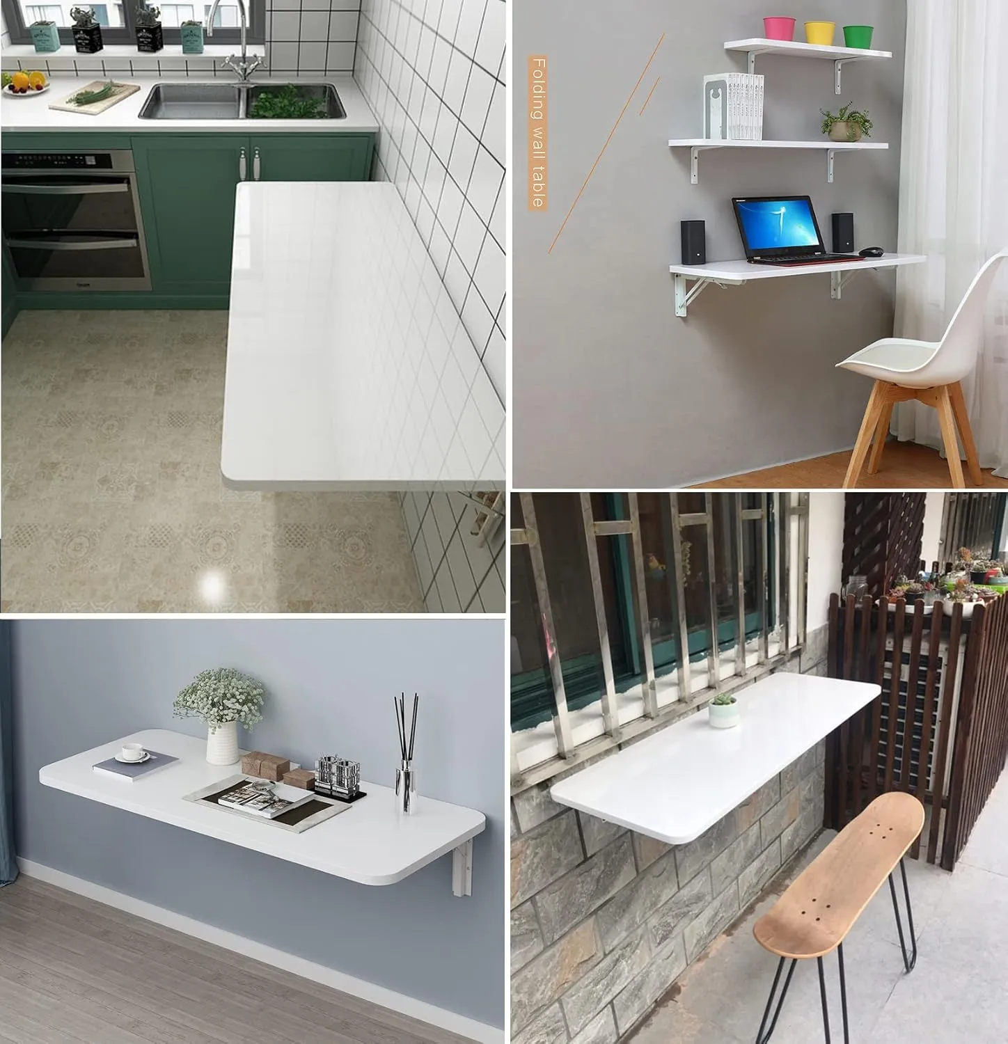 Space-Efficient Wall-Mounted Fold-Out Table, Versatile for Kitchens, Laundry Rooms, Home Bars, and Dining Establishments - Classic White (100x50cm/39.4"×19.7")
