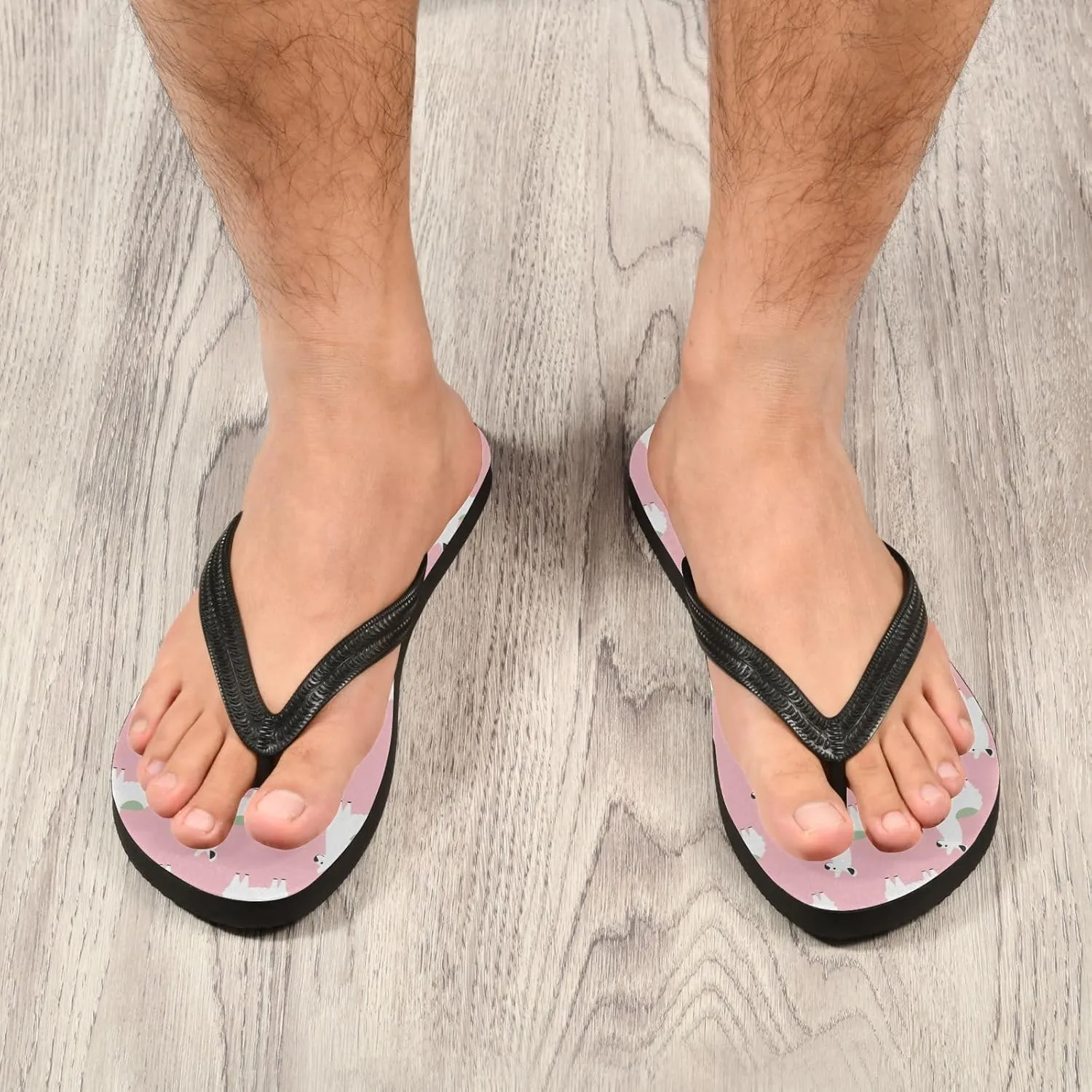 SPRIPORT Pink Cute Llamas Slim Flip Flops for Women Men Comfortable Casual Thong Cushion Sandals with Non-Slip Rubber Sole Flat Sandals for Beach Summer Walking
