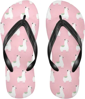 SPRIPORT Pink Cute Llamas Slim Flip Flops for Women Men Comfortable Casual Thong Cushion Sandals with Non-Slip Rubber Sole Flat Sandals for Beach Summer Walking