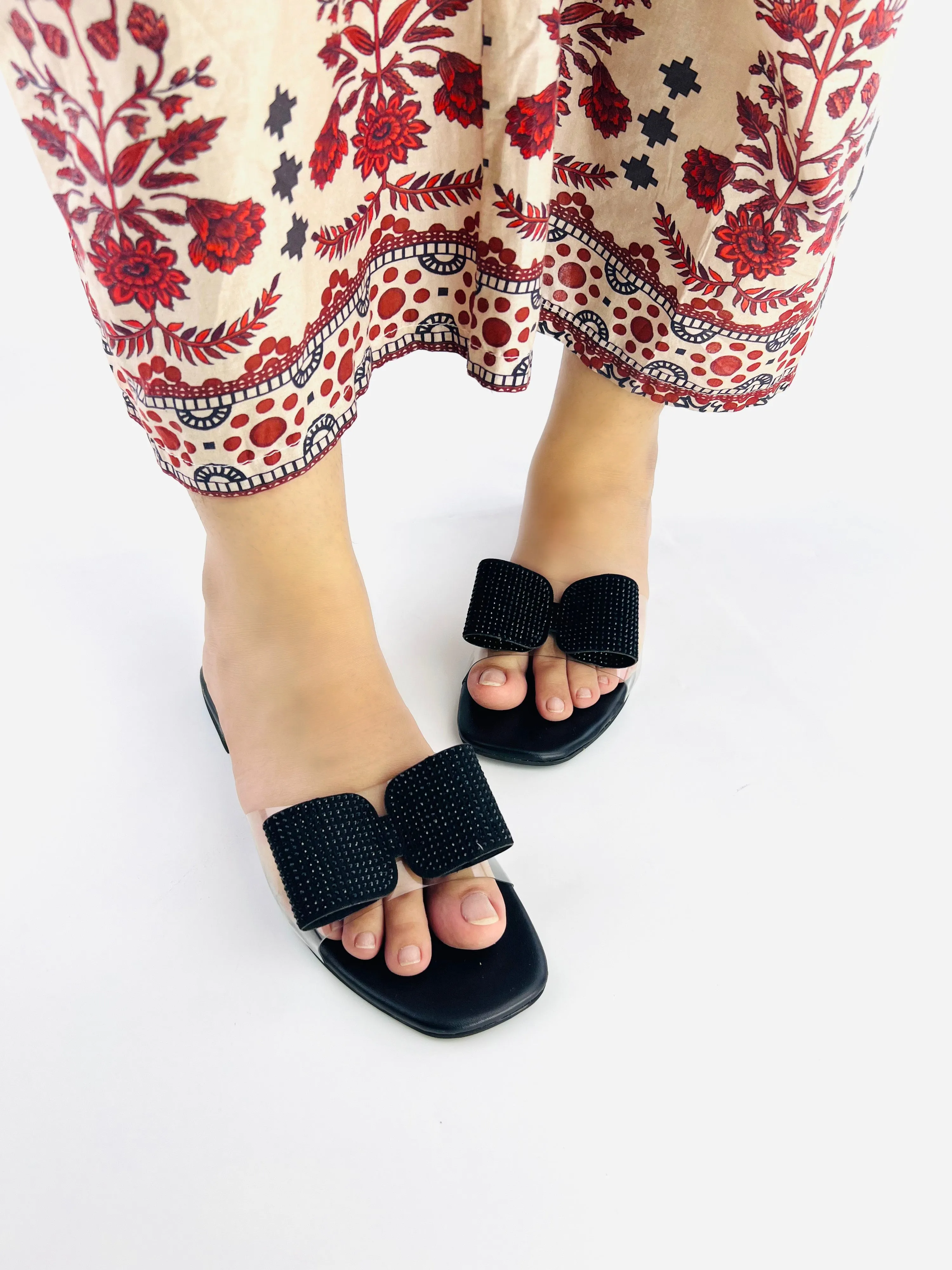 Spunkz Black Bow Decor Formal Ladies Slippers-11056