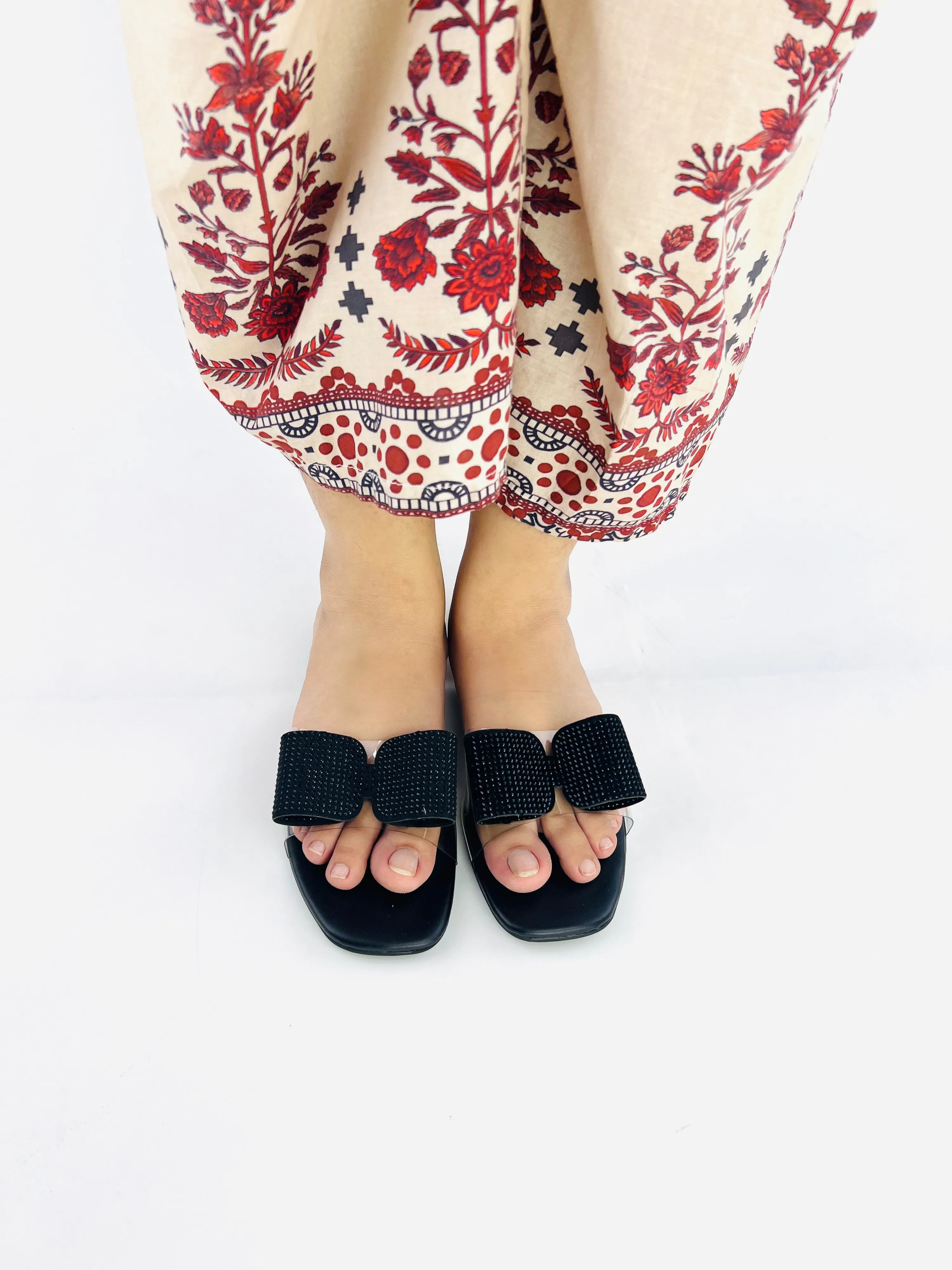 Spunkz Black Bow Decor Formal Ladies Slippers-11056