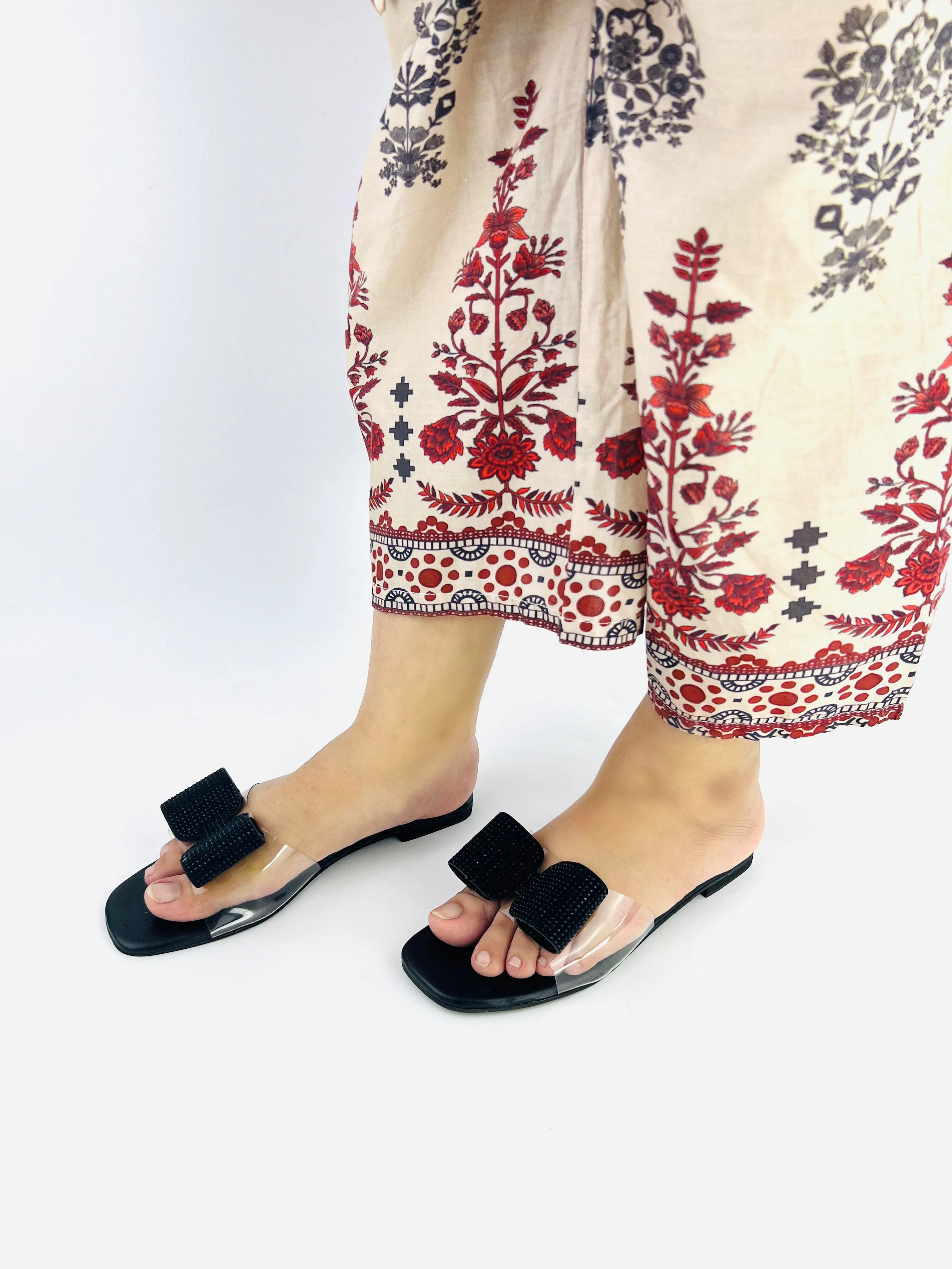 Spunkz Black Bow Decor Formal Ladies Slippers-11056