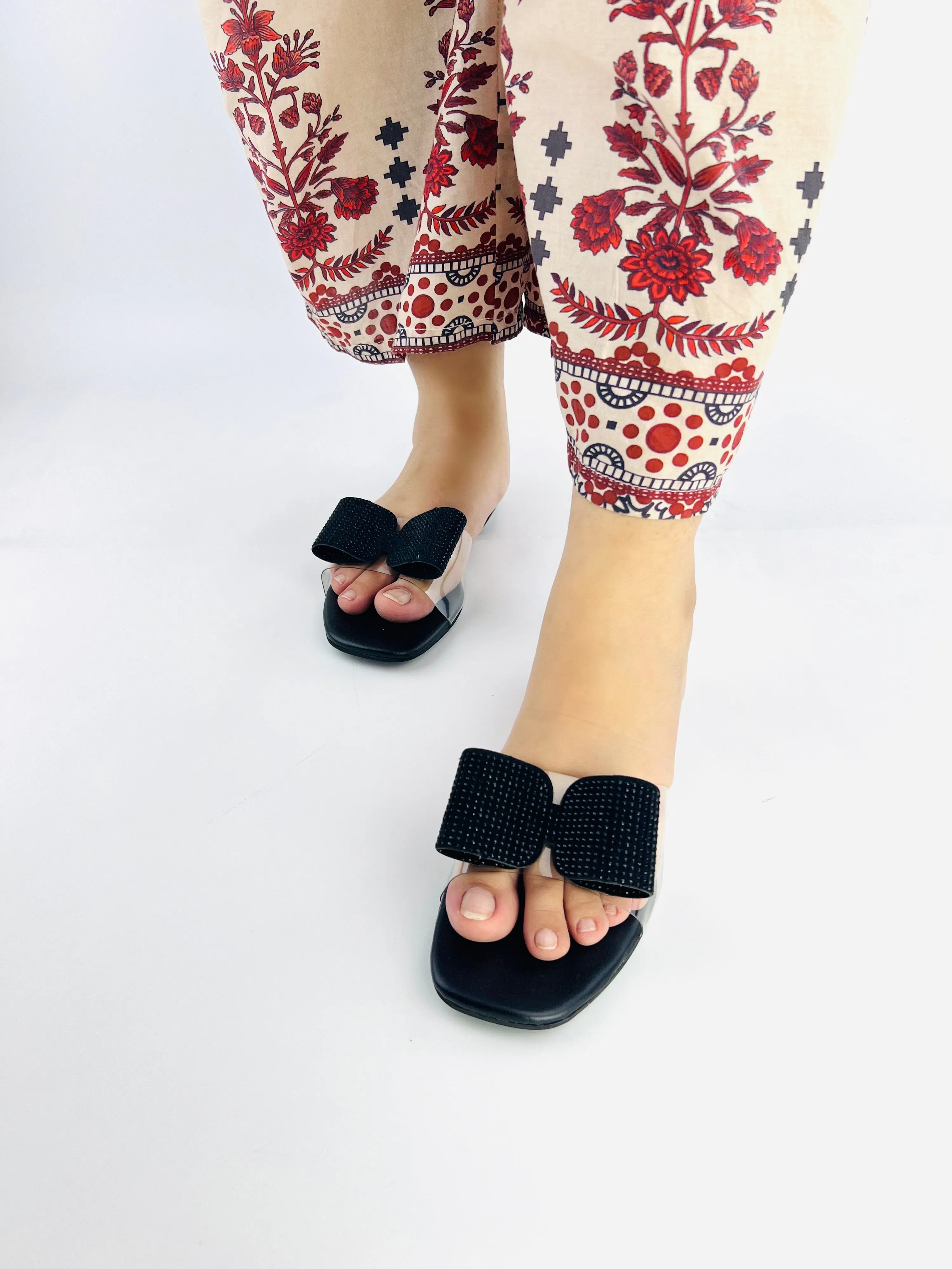 Spunkz Black Bow Decor Formal Ladies Slippers-11056