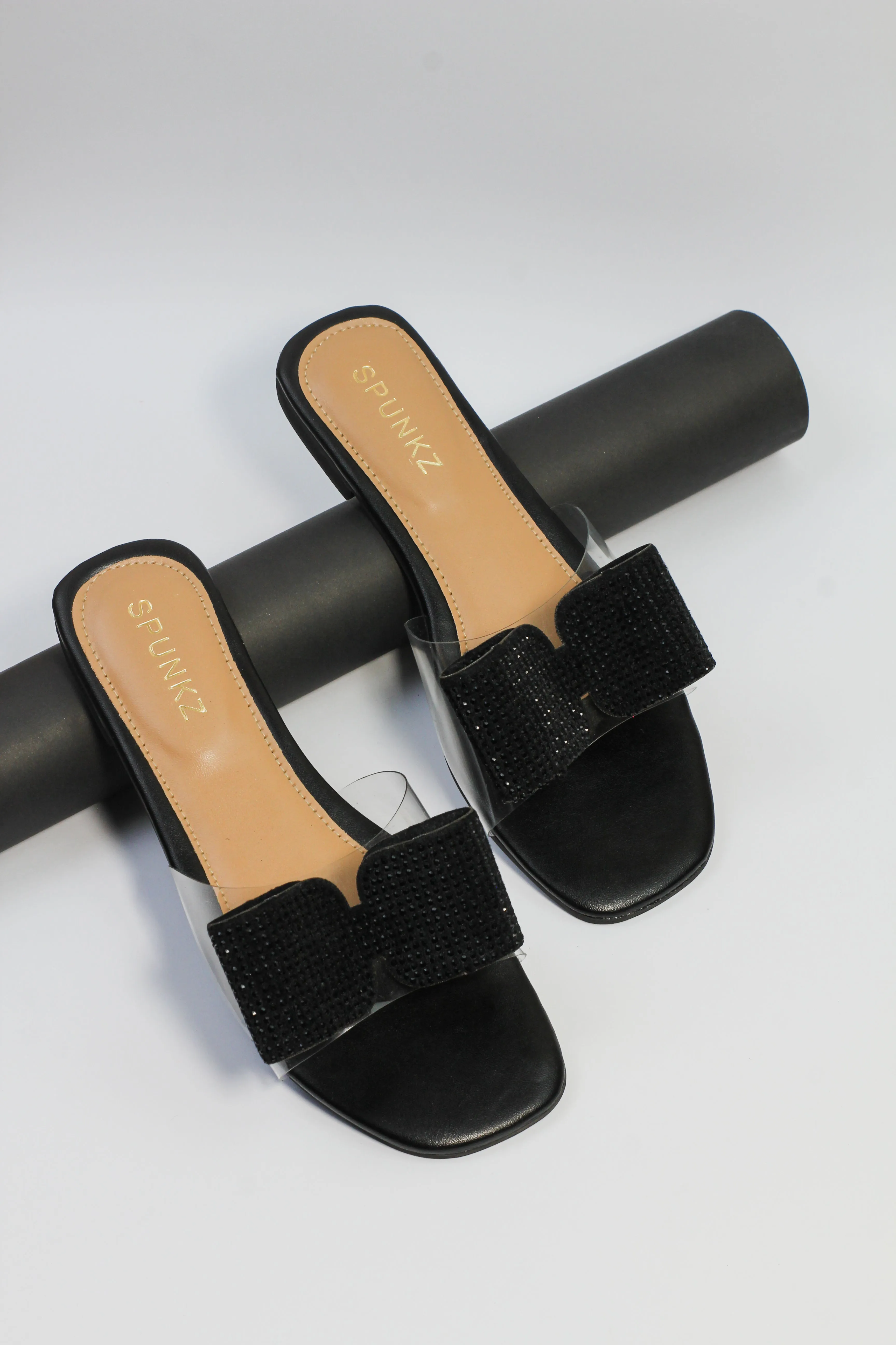 Spunkz Black Bow Decor Formal Ladies Slippers-11056