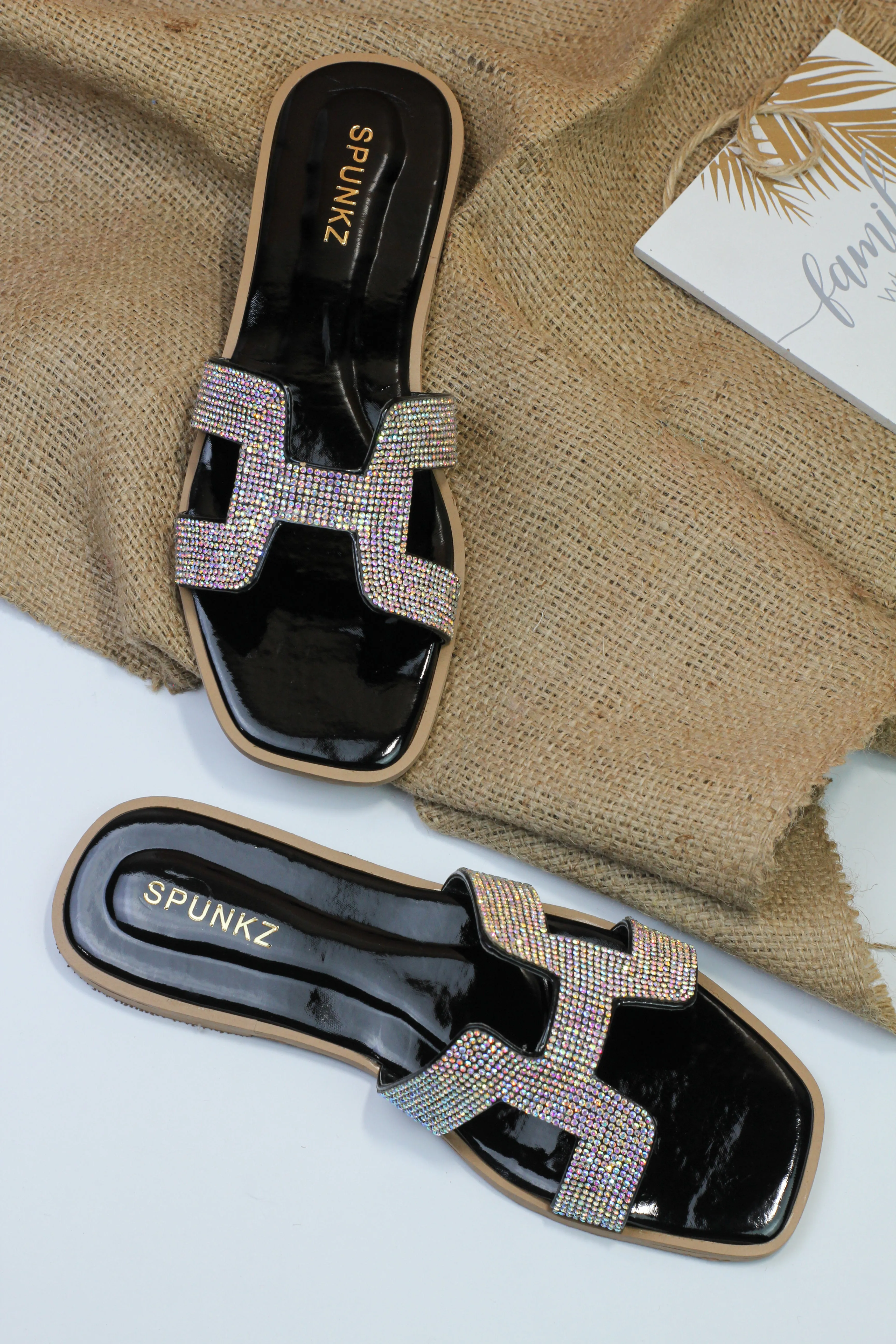 Spunkz Her H Style Oran Black Flat Sandals-11034