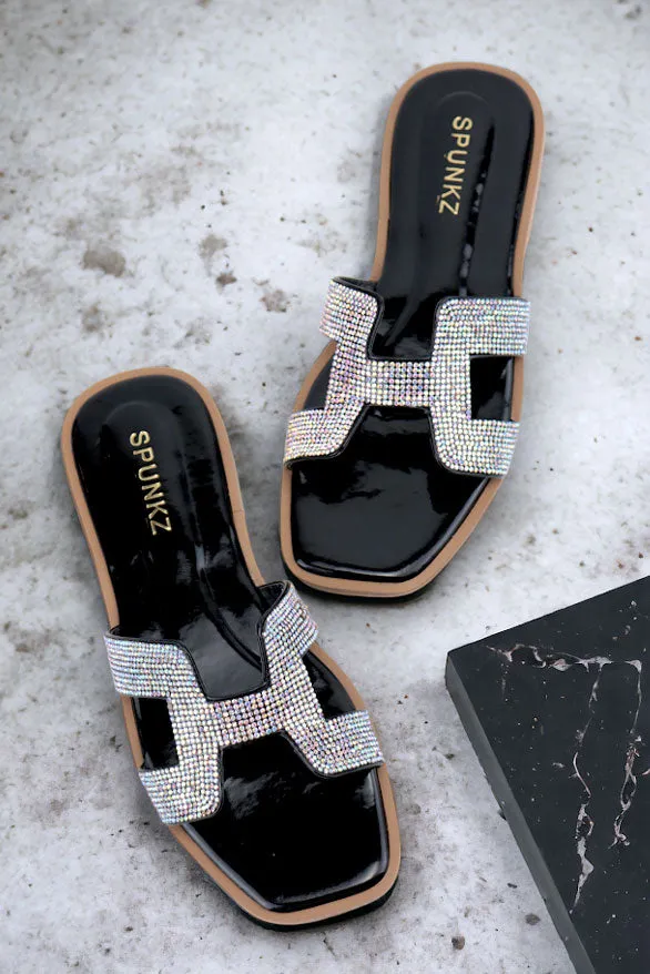 Spunkz Her H Style Oran Black Flat Sandals-11034