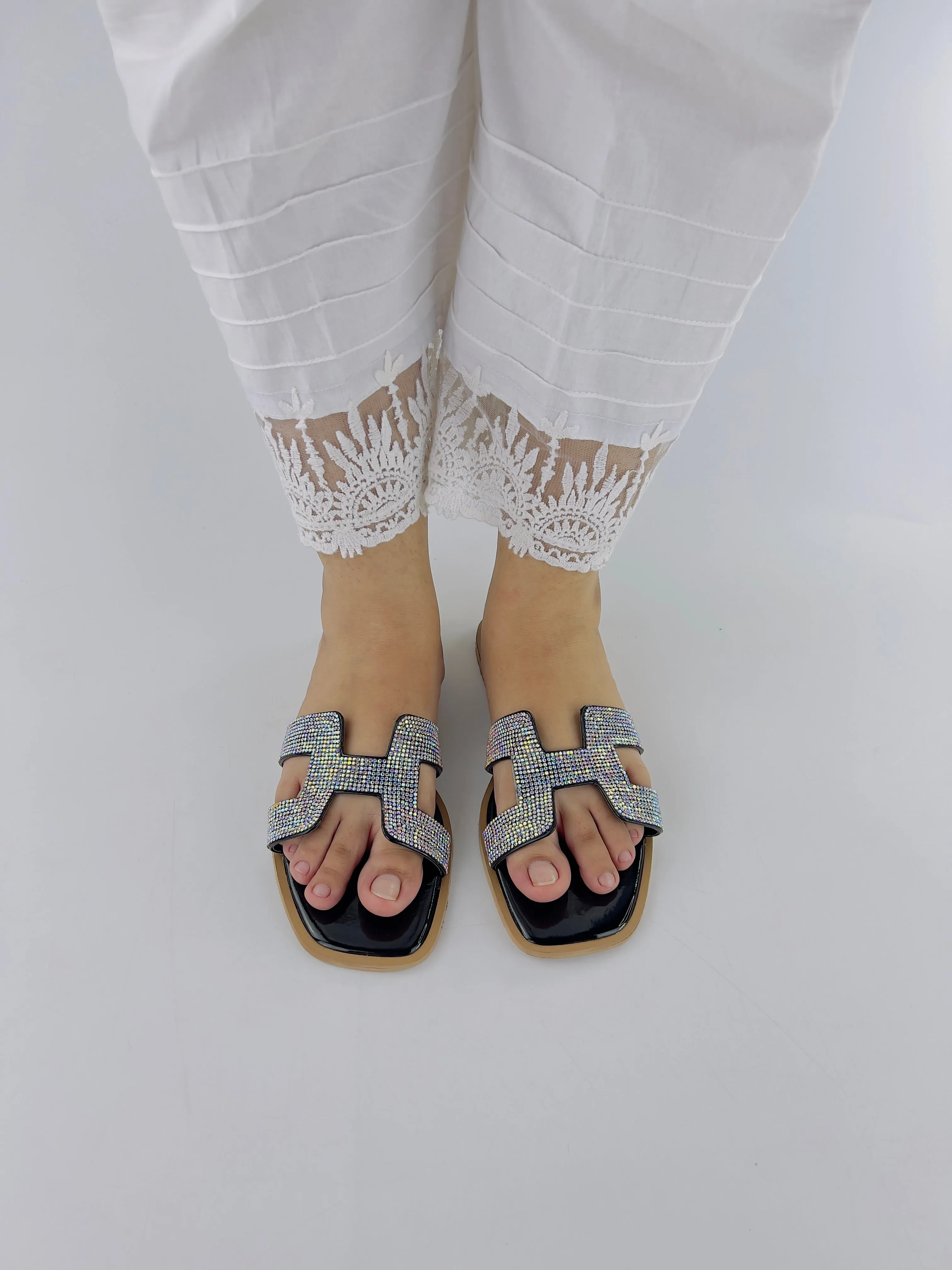 Spunkz Her H Style Oran Black Flat Sandals-11034