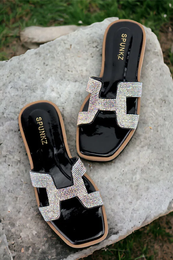 Spunkz Her H Style Oran Black Flat Sandals-11034