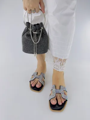 Spunkz Her H Style Oran Black Flat Sandals-11034