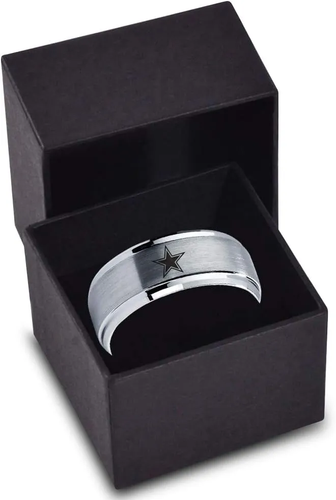 Star Space Galaxy Universe Solar System Ring - Tungsten Band 8mm - Men - Women - Brushed Grey Polished Blue - Yellow - Grey - Blue - Black - Brushed - Polished - Wedding - Gift Dome Flat Cut