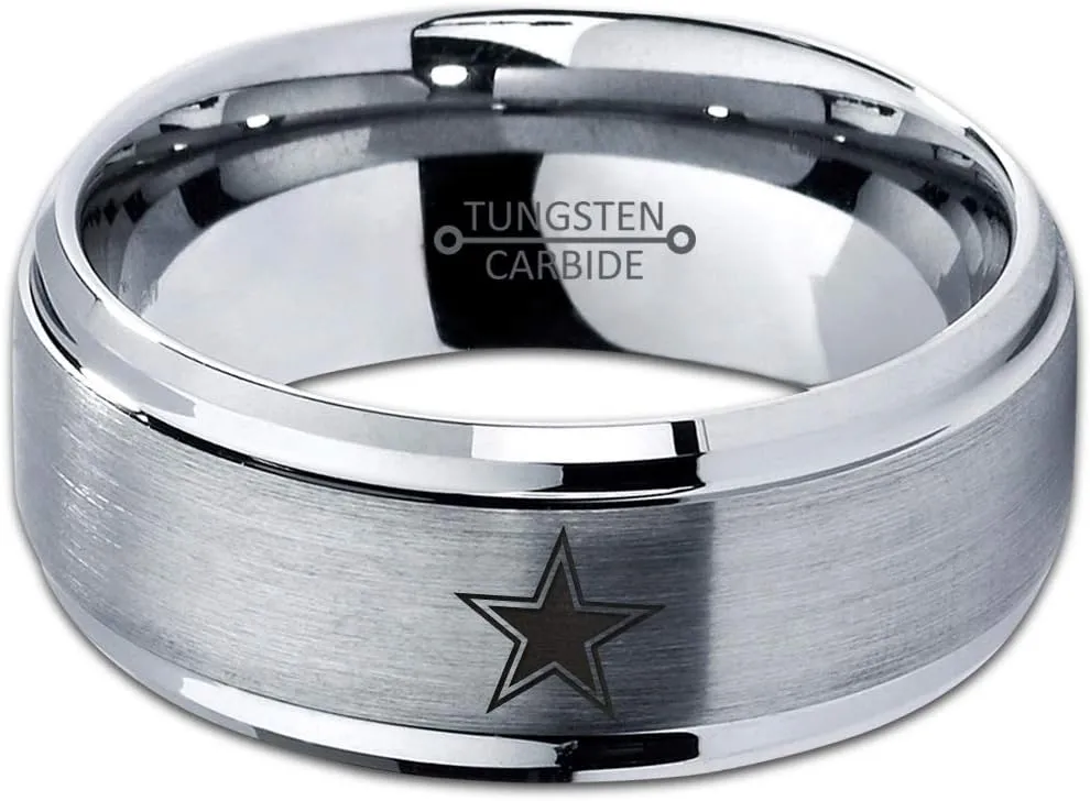 Star Space Galaxy Universe Solar System Ring - Tungsten Band 8mm - Men - Women - Brushed Grey Polished Blue - Yellow - Grey - Blue - Black - Brushed - Polished - Wedding - Gift Dome Flat Cut