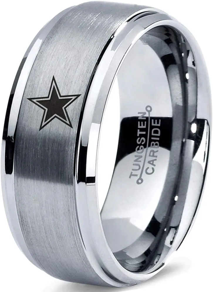 Star Space Galaxy Universe Solar System Ring - Tungsten Band 8mm - Men - Women - Brushed Grey Polished Blue - Yellow - Grey - Blue - Black - Brushed - Polished - Wedding - Gift Dome Flat Cut