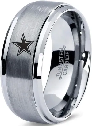 Star Space Galaxy Universe Solar System Ring - Tungsten Band 8mm - Men - Women - Brushed Grey Polished Blue - Yellow - Grey - Blue - Black - Brushed - Polished - Wedding - Gift Dome Flat Cut