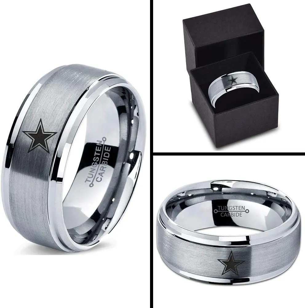 Star Space Galaxy Universe Solar System Ring - Tungsten Band 8mm - Men - Women - Brushed Grey Polished Blue - Yellow - Grey - Blue - Black - Brushed - Polished - Wedding - Gift Dome Flat Cut
