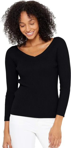 State Cashmere Women’s Easy V-Neck Ribbed Sweater 100% Pure Cashmere 3/4 Sleeve Pullover