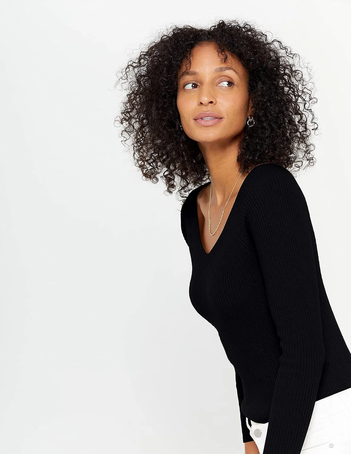State Cashmere Women’s Easy V-Neck Ribbed Sweater 100% Pure Cashmere 3/4 Sleeve Pullover
