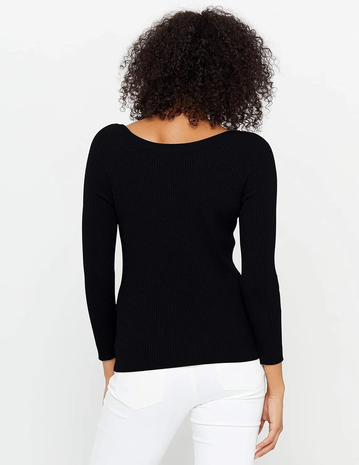 State Cashmere Women’s Easy V-Neck Ribbed Sweater 100% Pure Cashmere 3/4 Sleeve Pullover