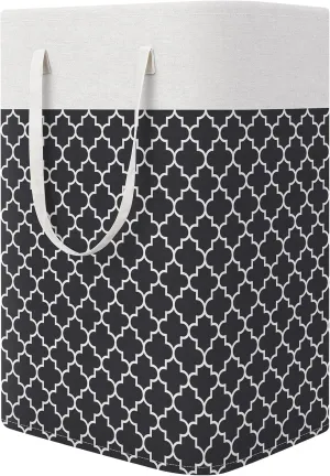 StorageRight Laundry Basket Hamper Large Collapsible Laundry Hamper with Easy Carry Handles，Freestanding Clothes Hampers for Laundry, Bedroom, Dorm, Clothes, Towels, 75L, Clover Black