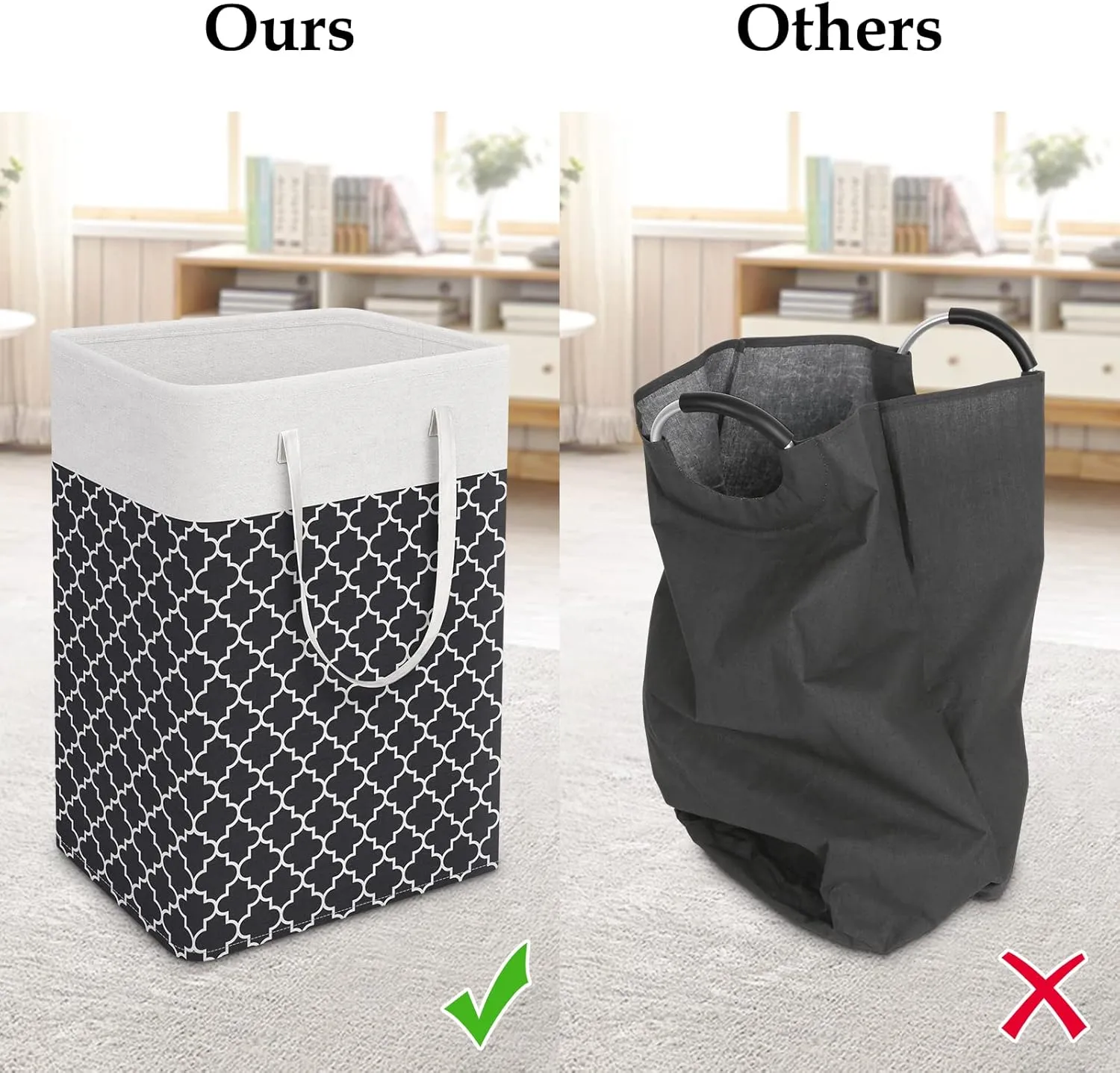 StorageRight Laundry Basket Hamper Large Collapsible Laundry Hamper with Easy Carry Handles，Freestanding Clothes Hampers for Laundry, Bedroom, Dorm, Clothes, Towels, 75L, Clover Black